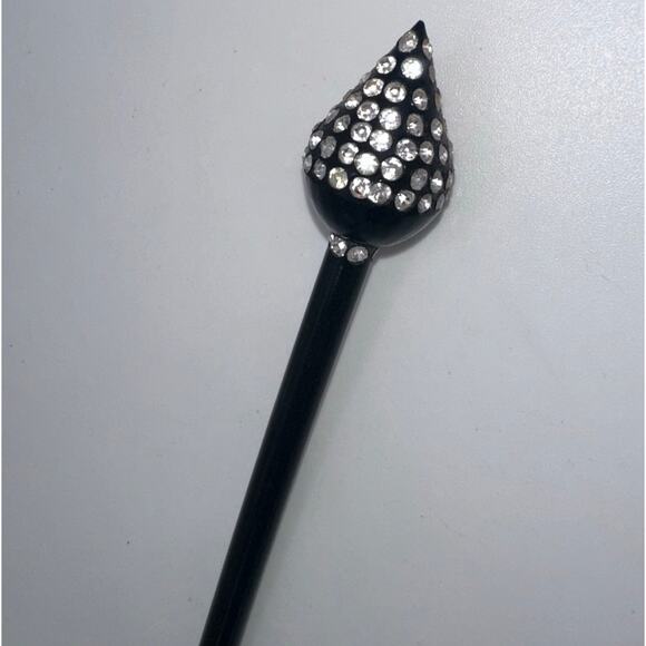 Antique retro Art Deco black celluloid clear glass rhinestones hair stick pin - Picture 3 of 9